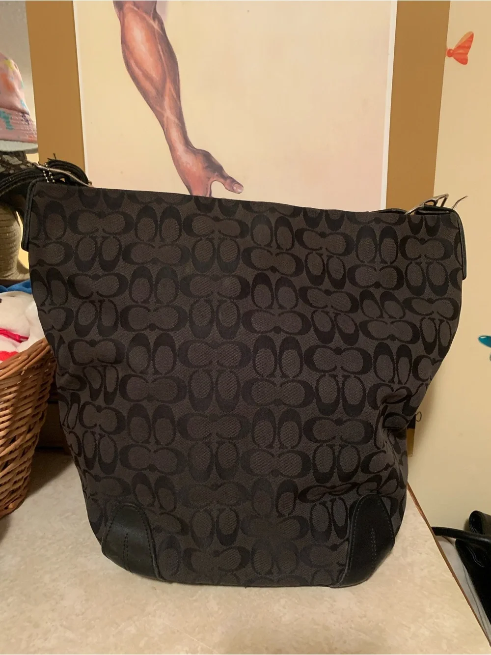 Coach Black Signature Hobo Shoulder Bag